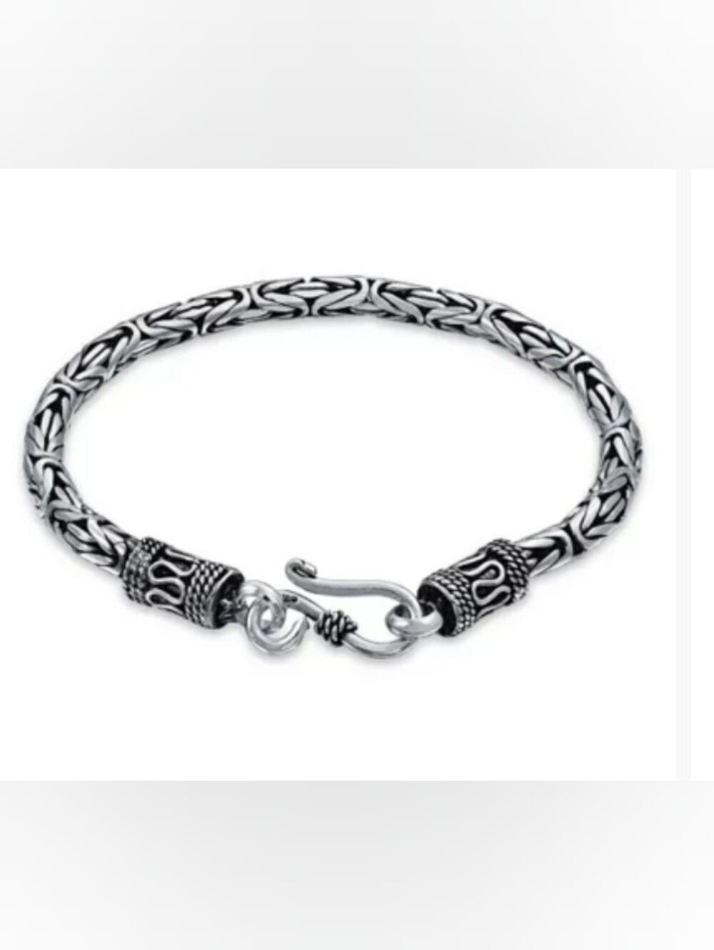 925 Sterling Silver Byzantine Bali Chain Bracelet 7 1/2"